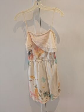 Wilfred Cream Watercolor-Print Spaghetti-Strap Dress